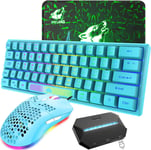 UK Layout RGB 60% Gaming Keyboard Mouse Set Filaire 62 Touches 7 RGB LED Rétroéclairé + 6400 DPI Ultralight Gaming Mouse + Tapis de Souris + Contrôleur de Jeu RGB Rétroéclairé pour Xbox One/PS4/PC