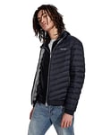 Armani Exchange Men's Quilted Down Milano/New York Logo Zip-up Jacket Down Alternative Coat, Navy/Melange Grey, Small