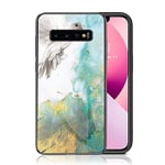 IMEIKONST Compatible with Samsung Galaxy S10 Glass Case, Marble Slim Back Case Shockproof Glossy Soft Silicone TPU Stylish Protective Rubber Bumper Cover for Samsung S10. Pigeon Green LSM