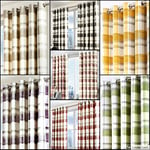 Fusion - Balmoral Check - 100% Cotton Pair of Eyelet Curtains - 90" Width x 90" Drop (228 x 228cm) in Natural, Nautral