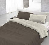 Italian Bed Linen CP-NC Panna – 1PM Natural Color housse de couette double-face couleur unie avec taies d'oreiller, 100 % Coton, Marron/Crème, Small