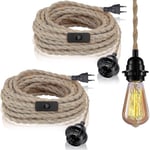 2-pack Pendellampor med strömbrytare, Hamparep med 4,5 m kabel, E27-sockel för hall, kök, matbord, bar (utan glödlampa)