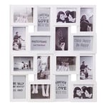 Large Multi Aperture Collage Picture Photo Frame Holds 16 Photos 6x4 Wood Look Square 3D Wall Display Decor (White)