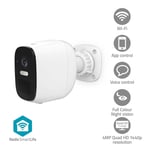 Nedis SmartLife Utomhus Kamera | Wi-Fi | Spotlight | 4MP Quad HD 1440p / 2560x1440 | Panorera lutning | IP66 | Max. batteritid: 10 Månader | microSD (ingår inte) / Molnlagring (tillval) | 5 V DC | Med rörelsesensor | Nattsikt | Vit