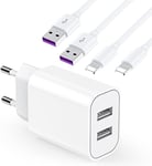 Chargeur Rapide iPhone 【Certifié MFi Apple】 Chargeur USB et 2 Câble Lightning de 2 m Adaptateur Secteur USB Universel Mural Chargeur Compatible avec iPhone 14/13/12/SE/11/X/XS/XR/8/7/7 Plus/6/iPad