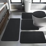 Lot de 5 tapis de bain doux en mousse à mémoire de forme - Antidérapant et lavable - Pour toilettes, douche et baignoire - Noir