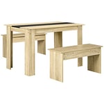 HOMCOM Ensemble Table à Manger rectangulaire 3 pièces avec 2 bancs encastrables pour 4 Personnes Style Contemporain en Bois