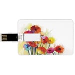 64G USB Flash Drives Credit Card Shape Watercolor Flower Memory Stick Bank Card Style Gerbera Bouquets Romance Elegance Fragrance Blossom Beauty,Red Yellow Waterproof Pen Thumb Lovely Jump Drive U Dis