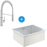 Kit Evier cuisine K700 sous-plan 540x440mm Acier inoxydable + Mitigeur Get semi-pro ressort et douchette 2 jets (31574SD1-SET3) - Grohe