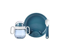 Mepal - Ensemble de vaisselle pour bébé 3 pièces Mio - Comprend une tasse à bec étanche, et une assiette et une cuillère d'entraînement - Va au lave-vaisselle et sans BPA - Deep blue
