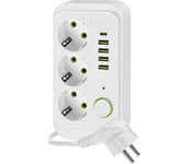 Pistokkeen jakaja kytkimellä LINEA 3x230V + 5xUSB A/C 5 m valkoinen