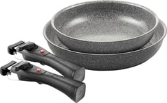 BALLARINI Torre 24 + 28 cm Ceramic Coated Induction Frying Pan Set with 2 Removable Handles, Aluminium, Silver