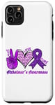 Coque pour iPhone 11 Pro Max Purple Peace Love Cure Alzheimer Sensibilisation à la maladie d'Alzheimer