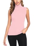 Gyabnw Pull Femme Col Roulé sans Mancheh Chic Gilet en Tricot Collants Vest Sweater Casual Pullover Chandail pour Printemps Automne Hiver,Rose,S