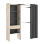 Armoire Dober, Structure pour dressing avec rideau, Cintre ouvert, 160x50h205 cm, Chêne et Anthracite