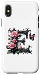 Coque pour iPhone X/XS Letter E Initial Floral Monogram Rose Pink Flower Butterfly