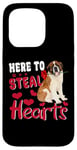 iPhone 15 Pro Here To Steal Hearts Funny St Bernard Dog Valentines Day Case