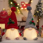 2-pack Plyschtomtar med LED-belysning i Skägget, Tomte Santa Skandinavisk Figur, Nordisk Plysch Elfdocka Tomtepynt