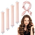 4PCS Heatless Curling Rod Heatless Curlers with Hair Scarf Heatless Blowout Rods Overnight Blowout Rods Hair Curlers No Heat Hair Rollers for All Hair Types Women DIY Hair Styling (Pink, 30cm)