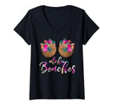 Womens Coconut Bra Flower Boobs | Hawaii Aloha Beaches Funny V-Neck T-Shirt