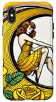 Coque pour iPhone X/XS Rose jaune Pinup Girl Illustration Roses Jardin Art