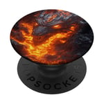 Dragon de feu en fusion sortant des profondeurs de lave ardente PopSockets PopGrip Adhésif