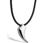 SERASAR Collier Cuir Dent de Loup pour Homme Collier Dent de Loup Argent pour Homme Collier Pendentif Dents de Loup en Acier Inoxydable pour Homme Collier pour Homme 50cm Cadeau pour Petit Ami Mari