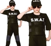 Boys Swat Team Commander Police Us Cop Officer Fancy Dress Costume + Hat