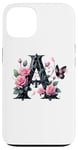 Coque pour iPhone 13 Letter A Initial Floral Monogram Rose Pink Flower Butterfly