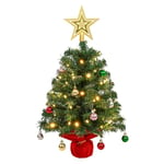 Uten Petit Sapin de Noel, 60 cm Mini Sapin Noel Lumineux, avec 50 LED Fuirlandes Lumineuses, Etoiles et 28 Boules de Noël pour Bureau, Salon, Rebord Fenêtre, Décoration Noël Bureau