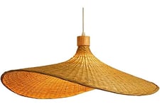 B·LED BARCELONA LED BarcelonaLED Suspension de plafond chapeau vintage avec culot E27 abat-jour en osier bambou bois rotin pour salle à manger cuisine salon
