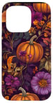 Coque pour iPhone 15 Pro Violet Bohème Floral Citrouille Motif Vintage Décor Automne