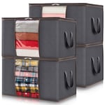 Lifewit Lot de 4 Sac Rangement Vetement, Boite Rangement Déménagement Bac de Rangement pour Vêtements, Couvertures, Couettes, Caisse rangement Pliable avec Poignée Renforcée, Gris