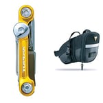 Topeak Mini Pro 20 Multi Tool, Gold & Aero Wedge Pack Saddle Bag, Strap Fit, Medium, Black