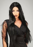 Womens Halloween Morticia Style Long Black Gothic Fancy Dress Movie Cosplay Wig