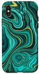 Coque pour iPhone X/XS Bleu turquoise, bleu sarcelle, motif Strata bleu marine