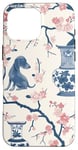 Coque pour iPhone 16 Pro Max Preppy Bocal en toile Chinoiserie Motif chiens et gingembre Rose et bleu