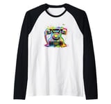 Splash Art Vintage Telephone Landline Dial Raglan Baseball Tee