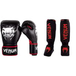 Venum Contender Gants de Boxe Mixte Enfant, Noir/Rouge, 8 oz & Kontact Protège Tibia Mixte Adulte, Noir, Taille Unique