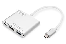 DIGITUS Hub USB Adaptador multipuerto HDMI 4K USB Type-C™, 3 puertos Gris 4K Ultra HD Blanc Blanc/Gris