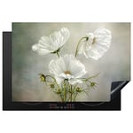 KitchenYeah© Protection Plaque Induction 77x51 cm Protege Deco Cuisine Cache Protège De Cuisson Accessoire Fleurs - Nature morte - Coquelicot - Blanc - Botanique