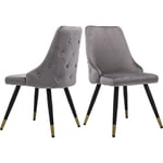 Wahson Office Chairs - Lot de 2 Chaise de Salle à Manger Rembourés en Velours Chaise de Salon avec Pieds en Métal pour Cuisine, Gris