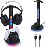 Station De Chargeur & Headset Stand Pour Manettes Ps5 Dualsense Et Casques Wireless,Éclairage Rgb Polyvalent