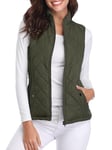 fuinloth Manteaux Sans Manches Femme, Léger Col Roulé Doudoune Zippé Veste Hiver Gilet Vert L