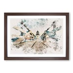 Big Box Art Lighthouse at The Piers End Watercolour Framed Wall Art Picture Print Ready to Hang, Walnut A2 (62 x 45 cm)