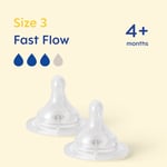 MAM Teats Size 3, Suitable for 4+ Months, MAM Fast Flow Teats with SkinSoft Fits