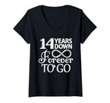 Womens 14 Years Down Forever To Go - 14th Wedding Anniversary Day V-Neck T-Shirt