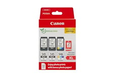 Canon PG-545XL x 2 / CL-546XL High Yield Genuine Ink Cartridges, Pack of 3 (2 x Black, 1 x Colour); Includes 50 sheets of 4x6 Photo Paper - Cardboard Multipack