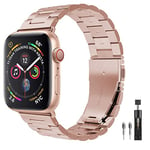 PUGO TOP Strap Compatible With Apple Watch Ultra 2/Ultra 49mm Series 9/8/7/6/SE/5/4/3/2/1, Stainless Steel Metal Replacement Band with Folding Clasp for Apple Watch 38mm/40mm/41mm- Rose Gold