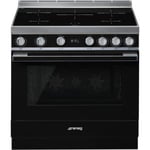 Smeg CPF9IPBL 90cm Portofino Black Cooker with Pyrolytic Multifunction Oven and Induction hob